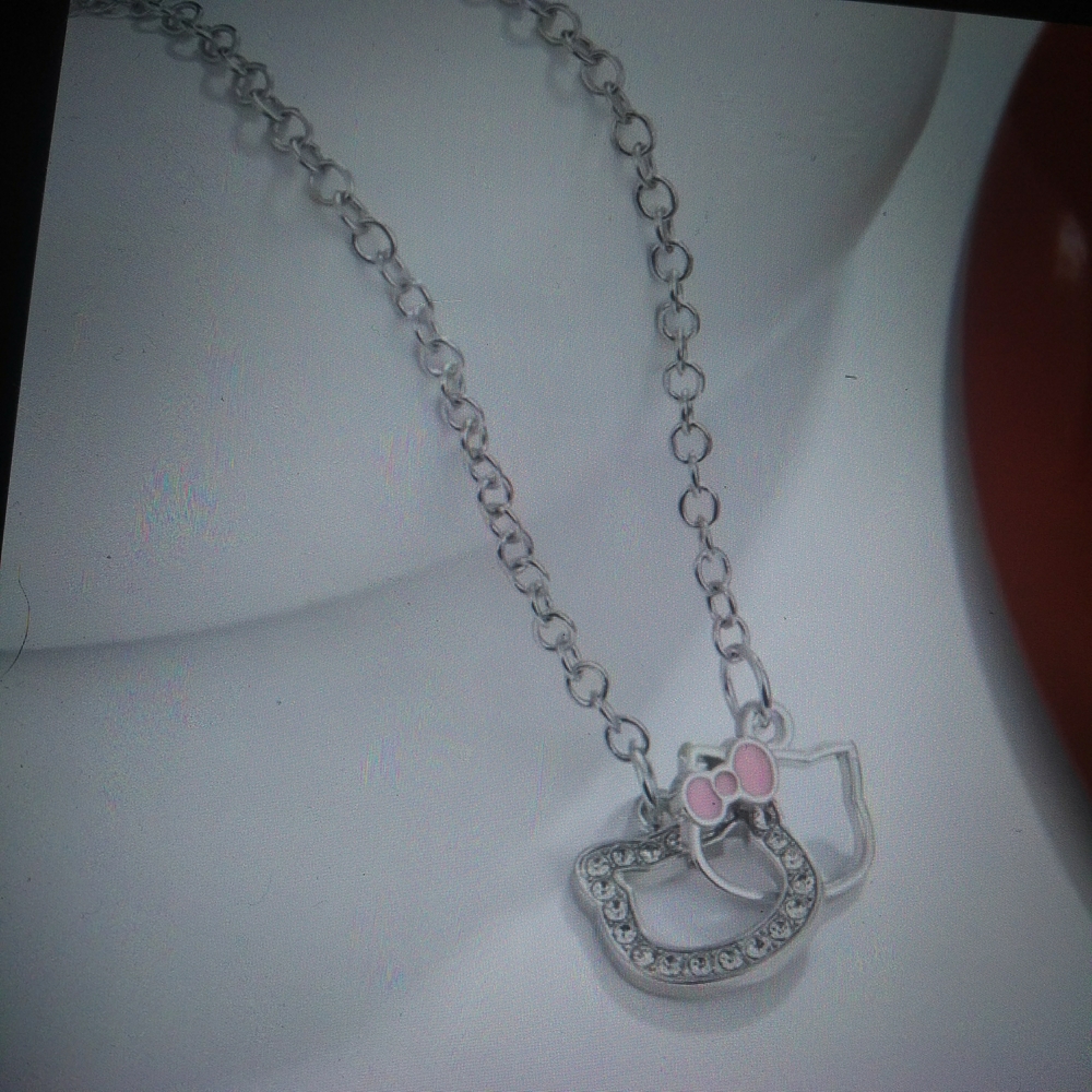 💲5⃣⏩▶hello Kitty Double Silouete Sanrio Silver and Pink Bow Necklace